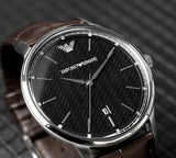 Emporio Armani Renato Quartz Black Dial Brown Leather Strap Watch For Men - AR11187 Buy Now By Emporio Armani