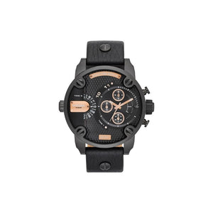 Diesel Little Daddy Chronograph Black Dial Black Leather Strap Watch For Men - DZ7291 Buy Now By Diesel