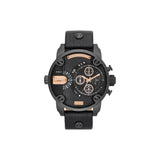 Diesel Little Daddy Chronograph Black Dial Black Leather Strap Watch For Men - DZ7291 Buy Now By Diesel