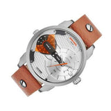 Diesel Mini Daddy Silver Dial Brown Leather Strap Watch For Men - DZ7309 Buy Now By Diesel
