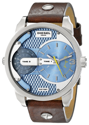 Diesel Mini Daddy LIght Blue Dial Brown Leather Strap Watch For Men - DZ7321 Buy Now By Diesel