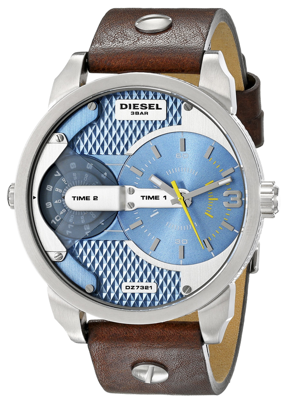 Diesel Mini Daddy LIght Blue Dial Brown Leather Strap Watch For Men - DZ7321 Buy Now By Diesel