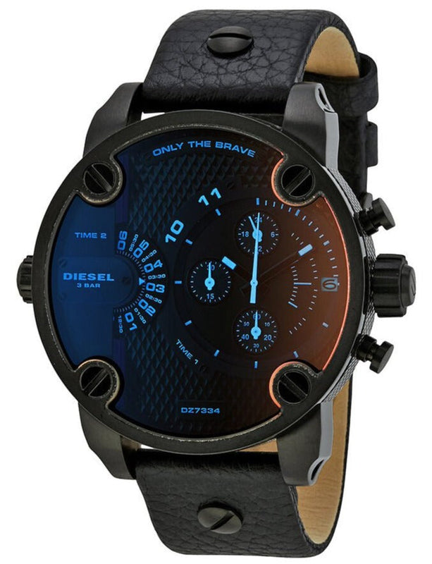 Diesel Little Daddy Black Dial Black Leather Strap Watch For Men - DZ7334 Buy Now By Diesel