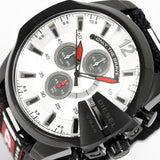 Diesel Mega Chief Chronograph Silver Dial Black Leather Strap Watch For Men - DZ4512 Buy Now By Diesel