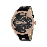 Diesel Mini Daddy Dual Time Black & Gold Dial Black Leather Strap Watch For Men - DZ7317 Buy Now By Diesel