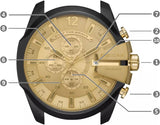 Diesel Mega Chief Chronograph Gold Dial Black Steel Strap Watch For Men - DZ4485 Buy Now By Diesel