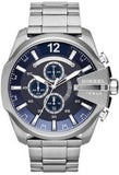 Diesel Mega Chief Chronograph Blue Dial Silver Steel Strap Watch For Men - DZ4417 Buy Now By Diesel