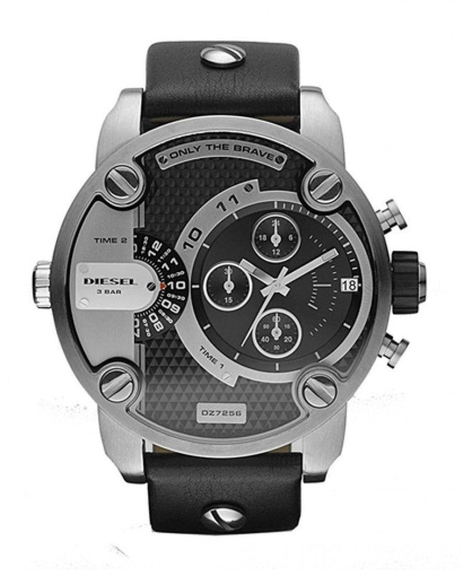 Diesel Little Daddy Black Dial Black Leather Strap Watch For Men - DZ7256 Buy Now By Diesel