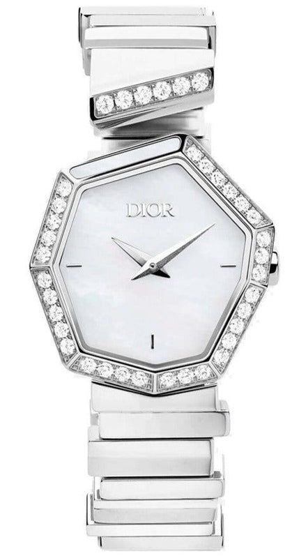 Dior Gem Dior Mother of Pearl Diamonds White Dial White Leather Strap Watch for Women - CD18111X1006 Buy Now By Dior