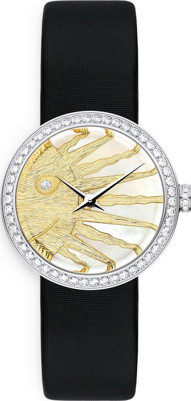 Dior La D De Dior Dior Rose Céleste Diamonds Mother of Pearl Dial Black Leather Strap Watch for Women - CD04711X1001 0000 Buy Now By Dior