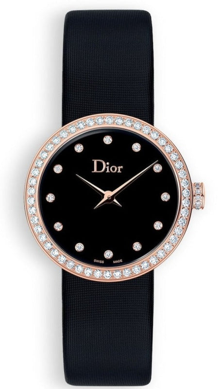 Dior La D De Diamonds Black Dial Black Leather Strap Watch for Women - CD047170A005 0000 Buy Now By Dior