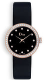 Dior La D De Diamonds Black Dial Black Leather Strap Watch for Women - CD047170A005 0000