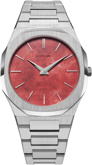 D1 Milano Ultra Thin Red Dial Silver Steel Strap Watch for Men - D1-UTBJ20 Authentic Buy Shop Now