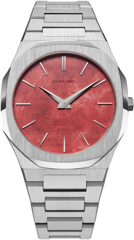 D1 Milano Ultra Thin Red Dial Silver Steel Strap Watch for Men - D1-UTBJ20 Authentic Buy Shop Now