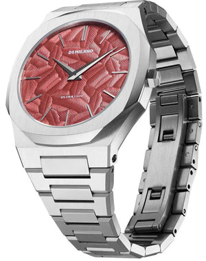 D1 Milano Ultra Thin Barn Red Dial Silver Steel Strap Watch for Men - D1-UTBJ33 Authentic Buy Shop Now