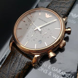 Emporio Armani Classic Chronograph White Dial Brown Leather Strap Watch For Men - AR1809 Buy Now By Emporio Armani