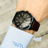 Fossil Everett Chronograph Black Dial Brown Leather Strap Watch for Men - FS5798 Buy Now By Fossil