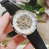 Fossil Townsman Automatic Skeleton White Dial Black Leather Strap Watch for Men - ME3085 Buy Now By Fossil