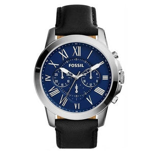 Fossil Grant Chronograph Blue Dial Black Leather Strap Watch for Men - FS4990 Buy Now By Fossil