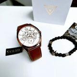 Guess Multi-Function Chronograph White Dial Brown Leather Strap Watch For Men - GW0389G8 Buy Now By Guess