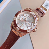 Guess Limelight Analog White Dial Brown Leather Strap Watch For Women - W0775l14 Buy Now By Guess