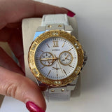 Guess Limelight Quartz Silver Dial White Leather Strap Watch For Women - W0775l8 Buy Now By Guess