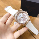 Guess Starlight Diamonds White Dial White Rubber Strap Watch for Women - W0846L5 Buy Now By Guess