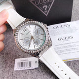 Guess Starlight Multifunction Diamonds White Dial White Rubber Strap Watch for Women - W0846L8 Buy Now By Guess