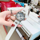 Guess Frontier Diamonds Silver Dial White Rubber Strap Watch For Women - W1160L4 Buy Now By Guess