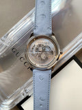 Gucci G Timeless Automatic Mother of Pearl Dial Blue Leather Strap Watch For Women - YA1264113 Buy Now By Gucci