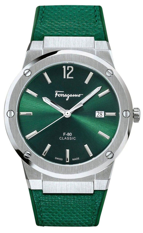 Salvatore Ferragamo F-80 Classic Green Dial Green Leather Strap Watch for Men - SFDT00519 Buy Now By Salvatore Ferragamo