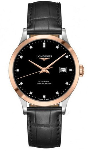 Longines Record Black Dial Black Leather Strap Watch for Men - L2.821.5.57.2 Buy Now By Longines