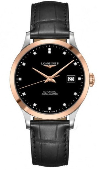 Longines Record Black Dial Black Leather Strap Watch for Men - L2.821.5.57.2 Buy Now By Longines