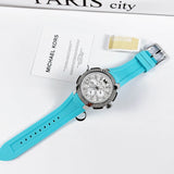 Michael Kors Sidney Multifunction Analog White Dial Turquoise Silicone Strap Watch For Women - MK7246 Buy Now By Michael Kors