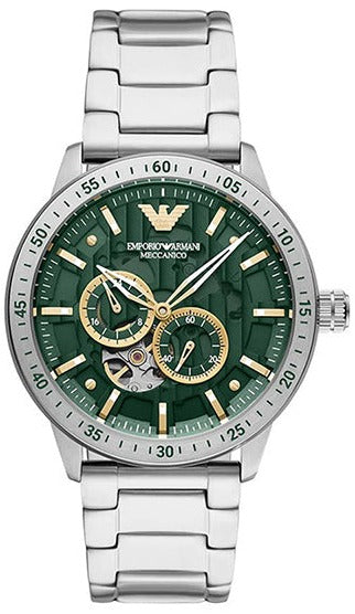 Emporio Armani Meccanico Chronograph Automatic Green Dial Silver Steel Strap Watch For Men - AR60053 Buy Now By Emporio Armani