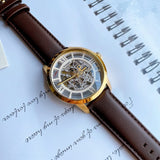 Fossil Townsman Automatic Skeleton Gold Dial Brown Leather Strap Watch for Men - ME3043 Buy Now By Fossil