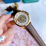 Fossil Townsman Automatic Skeleton Gold Dial Brown Leather Strap Watch for Men - ME3043 Buy Now By Fossil
