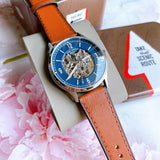 Fossil Forrester Luggage Automatic Skeleton Blue Dial Brown Leather Strap Watch for Men - ME3179 Buy Now By Fossil