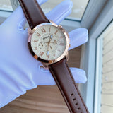 Fossil Grant Chronograph White Dial Brown Leather Strap Watch for Men - FS4991 Buy Now By Fossil