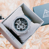 Guess Momentum Chronograph Crystals Black Dial Black Silicone Strap Watch For Men - GW0518G1 Buy Now By Guess