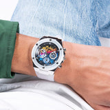 Guess Poseidon Chronograph Rainbow Dial White Silicone Strap Watch For Men - GW0425G4 Buy Now By Guess