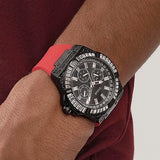 Guess Mainline Multifunction Crystals Black Dial Red Silicone Strap Watch For Men - GW0208G6 Buy Now By Guess