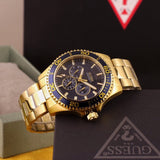 Guess Chaser Multifunction Blue Dial Gold Steel Strap Watch for Men - W0172G5 Buy Now By Guess