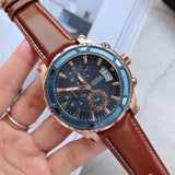 Guess Pinnacle Chronograph Quartz Blue Dial Brown Leather Strap Watch For Women - W0673G3 Buy Now By Guess