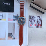 Guess Pinnacle Chronograph Quartz Blue Dial Brown Leather Strap Watch For Women - W0673G3 Buy Now By Guess