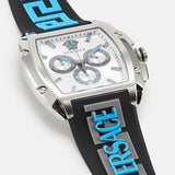 Versace Dominus Chronograph Silver Dial Black Rubber Strap Watch For Men - VE6H00123 Buy Now By Versace