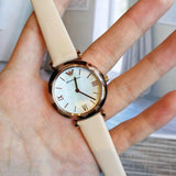 Emporio Armani Mother of Pearl Dial Beige Leather Strap Watch For Women - AR11004 Buy Now By Emporio Armani