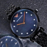 Emporio Armani Gianni T-Bar Quartz Black Mother of Pearl Dial Black Steel Strap Watch For Women - AR11268 Buy Now By Emporio Armani