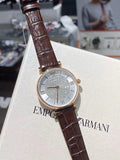 Emporio Armani Gianni T-Bar Silver Dial Brown Leather Strap Watch For Women - AR11269 Buy Now By Emporio Armani