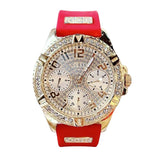 Guess Frontier Diamonds Gold Dial Red Rubber Strap Watch for Women - GW0045L2 Buy Now By Guess